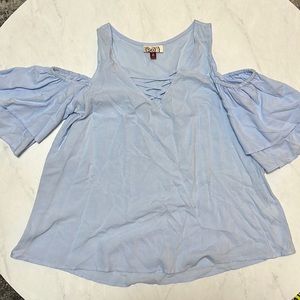 SO light blue cold shoulder top